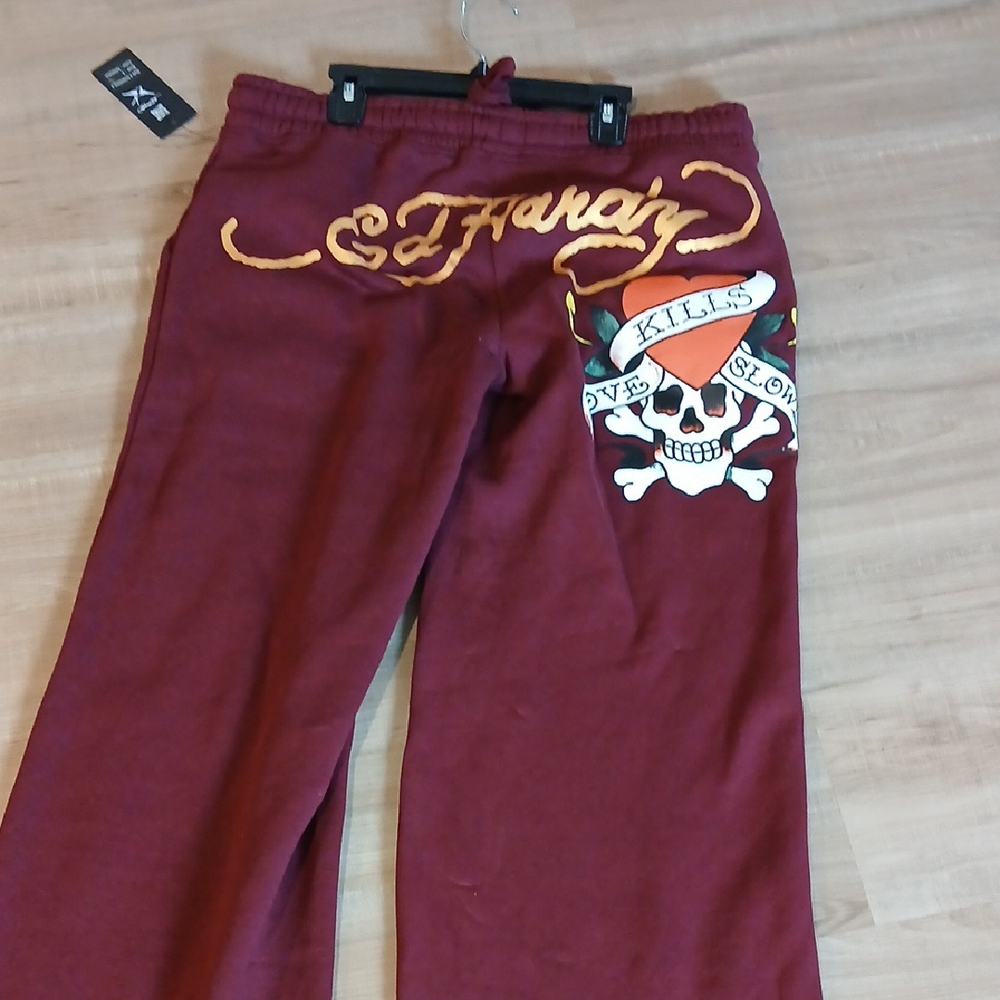 Ed Hardy Kids Maroon Pants with Skull Design